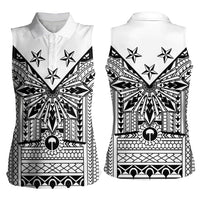 White Philippines Sun Star Women Sleeveless Polo Shirt Igorot Tribal Inspiration