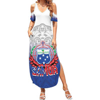 Custom Samoa Rugby 2024 Pacific Family Matching Summer Maxi Dress and Hawaiian Shirt Go Manu Samoa LT05 Mom's Dress Blue - Polynesian Pride
