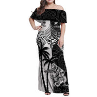 Custom New Zealand And Fiji Rugby 2024 Family Matching Off Shoulder Maxi Dress and Hawaiian Shirt Maori Kiwi With Fijian Palm Tree