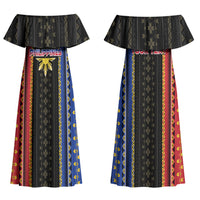 Personalised Philippines Filipinos Couples Matching Off Shoulder Maxi Dress and Long Sleeve Button Shirt Igorot Tribal Inspiration Pattern Style LT05 - Polynesian Pride