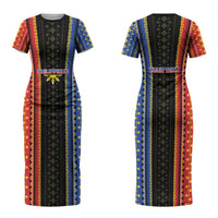Personalised Philippines Filipinos Couples Matching Short Sleeve Bodycon Dress and Long Sleeve Button Shirt Igorot Tribal Inspiration Pattern Style