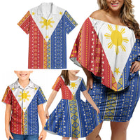 Philippines Sun Family Matching Off Shoulder Short Dress and Hawaiian Shirt Igorot Tribal Inspiration LT05 - Polynesian Pride