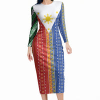 Philippines Sun Long Sleeve Bodycon Dress Igorot Tribal Inspiration LT05 Long Dress Colorful - Polynesian Pride
