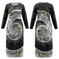 Piko Hawaii Couples Matching Long Sleeve Bodycon Dress and Long Sleeve Button Shirt Polynesian Pattern With Maile Pikake Honohono Lei LT05 - Polynesian Pride