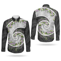 Piko Hawaii Couples Matching Off The Shoulder Long Sleeve Dress and Long Sleeve Button Shirt Polynesian Pattern With Maile Pikake Honohono Lei LT05 - Polynesian Pride