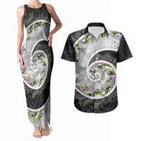 Piko Hawaii Couples Matching Tank Maxi Dress and Hawaiian Shirt Polynesian Pattern With Maile Pikake Honohono Lei LT05 Black - Polynesian Pride