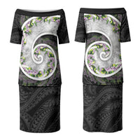 Piko Hawaii Family Matching Puletasi and Hawaiian Shirt Polynesian Pattern With Maile Pikake Honohono Lei LT05 Mom's Dress Black - Polynesian Pride