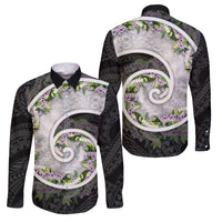 Piko Hawaii Family Matching Puletasi and Hawaiian Shirt Polynesian Pattern With Maile Pikake Honohono Lei LT05 Dad's Shirt - Long Sleeve Black - Polynesian Pride