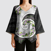 Piko Hawaii Kimono Sleeve Blouse Polynesian Pattern With Maile Pikake Honohono Lei LT05 - Polynesian Pride