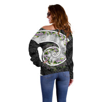 Piko Hawaii Off Shoulder Sweater Polynesian Pattern With Maile Pikake Honohono Lei LT05 - Polynesian Pride