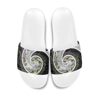 Piko Hawaii Slide Sandals Polynesian Pattern With Maile Pikake Honohono Lei LT05 Black - Polynesian Pride