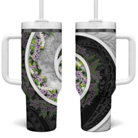 Piko Hawaii Tumbler With Handle Polynesian Pattern With Maile Pikake Honohono Lei LT05 One Size: 40 oz Black - Polynesian Pride