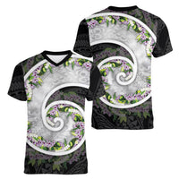 Piko Hawaii Women V-Neck T-Shirt Polynesian Pattern With Maile Pikake Honohono Lei LT05 - Polynesian Pride