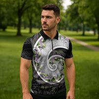 Piko Hawaii Zipper Polo Shirt Polynesian Pattern With Maile Pikake Honohono Lei