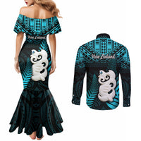 New Zealand Couples Matching Mermaid Dress and Long Sleeve Button Shirts Manaia Maori Pattern With Turquoise Fern LT05 - Polynesian Pride