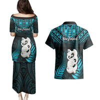 New Zealand Couples Matching Puletasi Dress and Hawaiian Shirt Manaia Maori Pattern With Turquoise Fern LT05 - Polynesian Pride