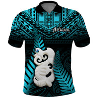 New Zealand Polo Shirt Manaia Maori Pattern With Turquoise Fern LT05 Turquoise - Polynesian Pride
