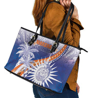 Marshall Islands Manit Day Leather Tote Bag Polynesian Tribal Tattoo Tropical Style