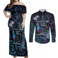 Suicide Awareness Couples Matching Off Shoulder Maxi Dress and Long Sleeve Button Shirt You Are Not Alone - Polynesian Pride