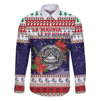 American Samoa Christmas Family Matching Off Shoulder Short Dress and Hawaiian Shirt Poinsettia La Maunia Le Kilisimasi