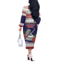 American Samoa Christmas Off The Shoulder Long Sleeve Dress Poinsettia La Maunia Le Kilisimasi