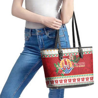 French Polynesia Christmas Leather Tote Bag Coat Of Arms Merry Xmas