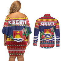 Kiribati Christmas Couples Matching Off Shoulder Short Dress and Long Sleeve Button Shirt Coat Of Arms Tekeraoi Te Kiritimati