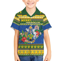 Solomon Islands Christmas Family Matching Long Sleeve Bodycon Dress and Hawaiian Shirt Coat Of Arms Merry Xmas
