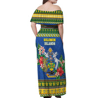 Solomon Islands Christmas Off Shoulder Maxi Dress Coat Of Arms Merry Xmas