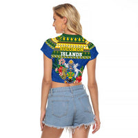 Solomon Islands Christmas Raglan Cropped T Shirt Coat Of Arms Merry Xmas LT05 - Polynesian Pride