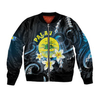 Palau United Nations Day Bomber Jacket Polynesian Curves Plumeria - Polynesian Pride