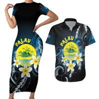 Palau United Nations Day Couples Matching Short Sleeve Bodycon Dress and Hawaiian Shirt Polynesian Curves Plumeria - Polynesian Pride