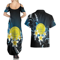 Palau United Nations Day Couples Matching Summer Maxi Dress and Hawaiian Shirt Polynesian Curves Plumeria - Polynesian Pride