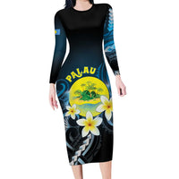 Palau United Nations Day Family Matching Long Sleeve Bodycon Dress and Hawaiian Shirt Polynesian Curves Plumeria - Polynesian Pride