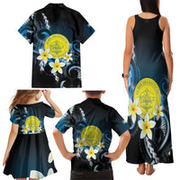 Palau United Nations Day Family Matching Tank Maxi Dress and Hawaiian Shirt Polynesian Curves Plumeria - Polynesian Pride