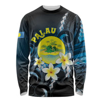 Palau United Nations Day Long Sleeve Shirt Polynesian Curves Plumeria - Polynesian Pride