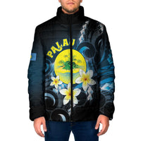 Palau United Nations Day Padded Jacket Polynesian Curves Plumeria - Polynesian Pride