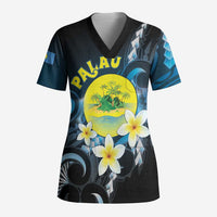 Palau United Nations Day Scrub Top Polynesian Curves Plumeria - Polynesian Pride