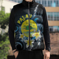 Palau United Nations Day Sleeveless Puffer Jacket Polynesian Curves Plumeria - Polynesian Pride