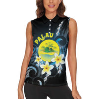 Palau United Nations Day Women Sleeveless Polo Shirt Polynesian Curves Plumeria - Polynesian Pride