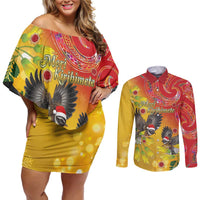 New Zealand Piwakawaka Christmas Couples Matching Off Shoulder Short Dress and Long Sleeve Button Shirt With Maori Pattern