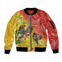 New Zealand Piwakawaka Christmas Sleeve Zip Bomber Jacket With Maori Pattern LT05 Unisex Yellow - Polynesian Pride