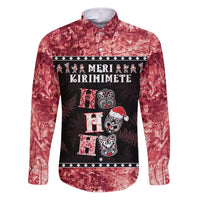 Personalised New Zealand Tiki Christmas Family Matching Puletasi and Hawaiian Shirt Ho Ho Ho Paua Shell Glitter Red