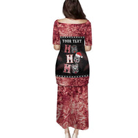 Personalised New Zealand Tiki Christmas Family Matching Puletasi and Hawaiian Shirt Ho Ho Ho Paua Shell Glitter Red