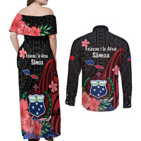 Samoa Independence Day Couples Matching Off Shoulder Maxi Dress and Long Sleeve Button Shirt Samoan Warriors Ula Fala LT05 - Polynesian Pride