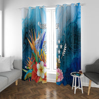 Kosrae Constitution Day Window Curtain Humpback Whale Tropical Flowers LT05 With Grommets Blue - Polynesian Pride
