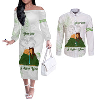 Personalised I LAVA YOU Volcano Valentine Couples Matching Off The Shoulder Long Sleeve Dress and Long Sleeve Button Shirt Polynesian Tribal Pattern LT05 White - Polynesian Pride