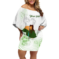Personalised I LAVA YOU Volcano Valentine Family Matching Off Shoulder Short Dress and Hawaiian Shirt Polynesian Tribal Pattern LT05 Mom's Dress White - Polynesian Pride