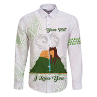 Personalised I LAVA YOU Volcano Valentine Family Matching Puletasi and Hawaiian Shirt Polynesian Tribal Pattern LT05 Dad's Shirt - Long Sleeve White - Polynesian Pride