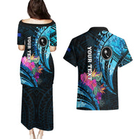Personalised FSM Chuuk State Couples Matching Puletasi and Hawaiian Shirt Tropical Flowers Tribal Pattern LT05 - Polynesian Pride